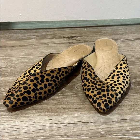 Birdies Tan and Black Mules with Leopard Print - Picture 1 of 6